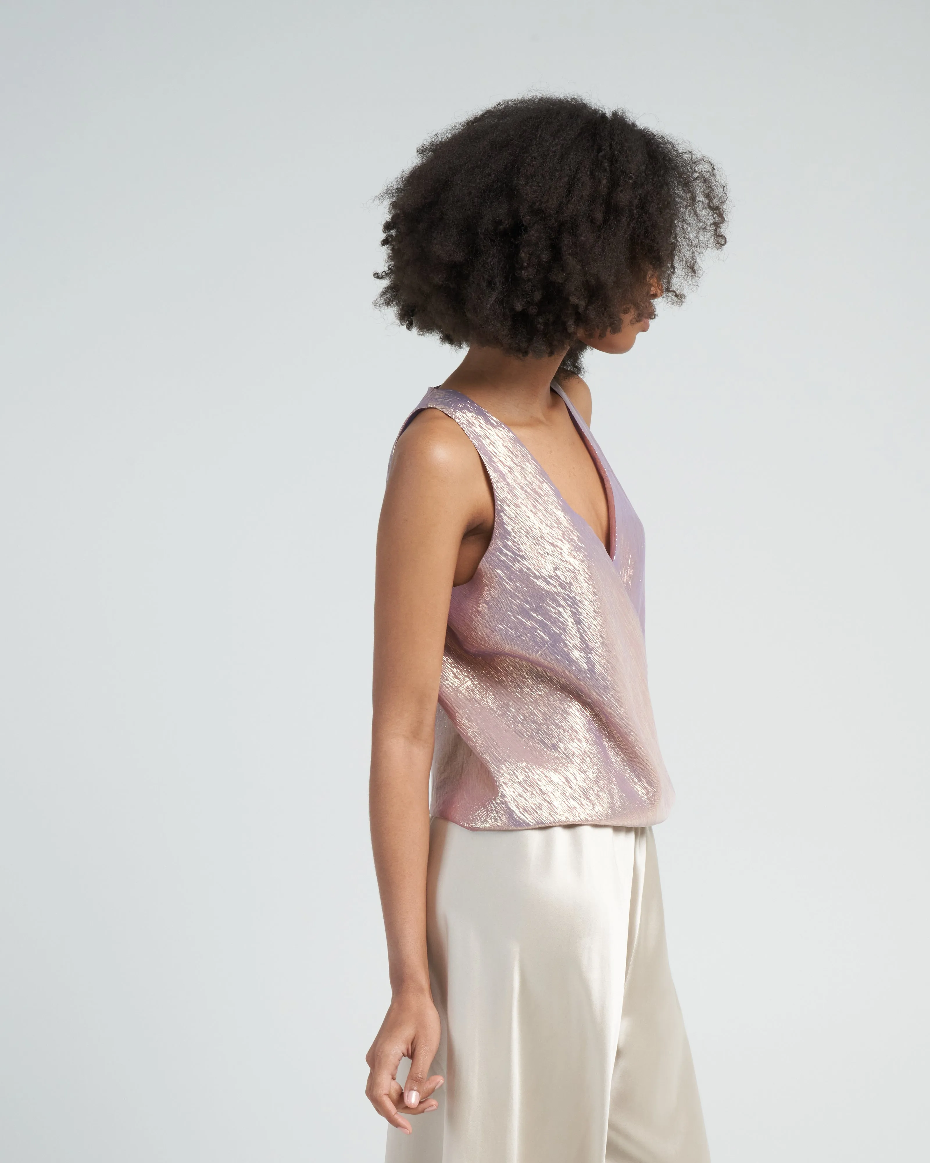 metallic chiffon hitide top - lilac