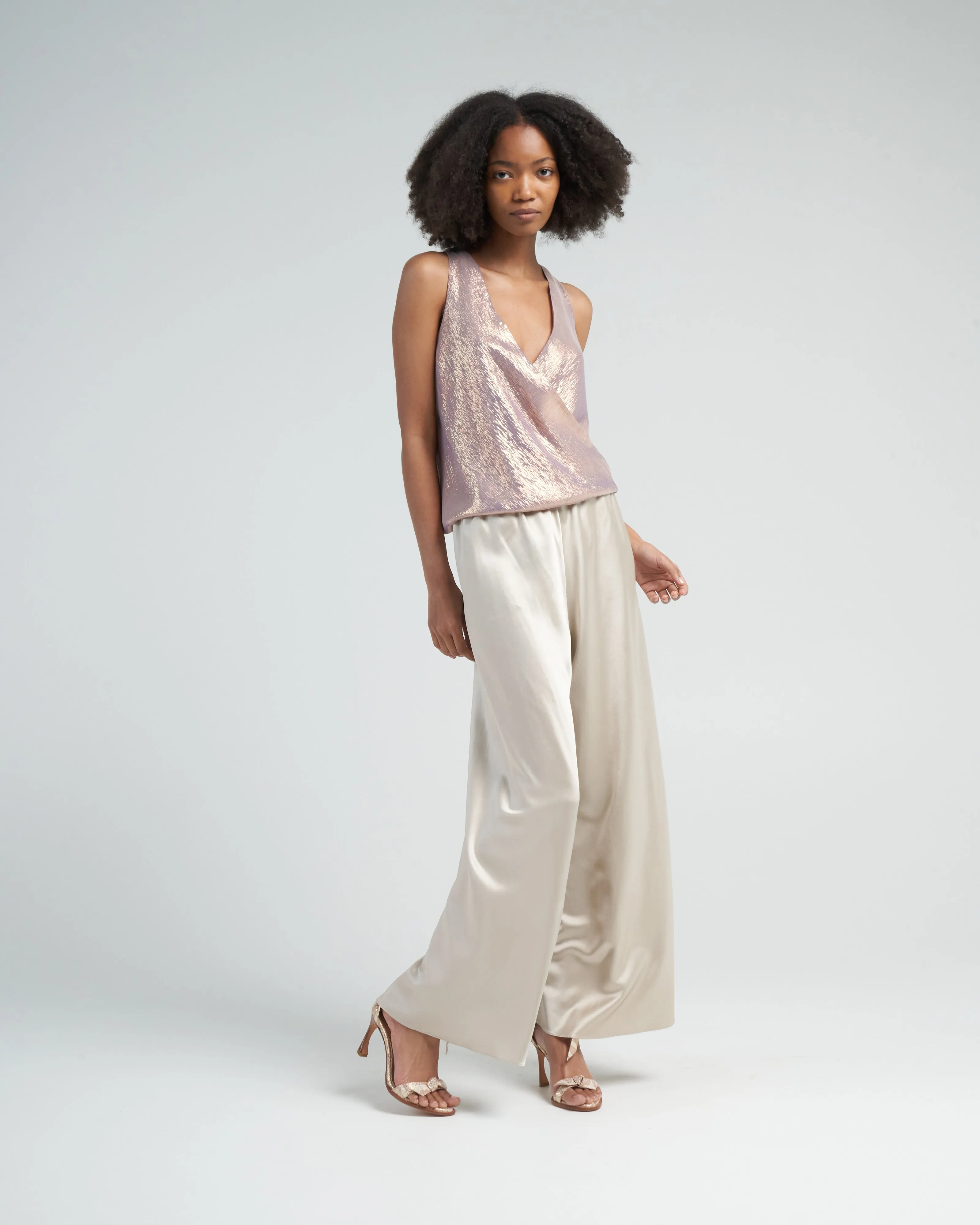 metallic chiffon hitide top - lilac