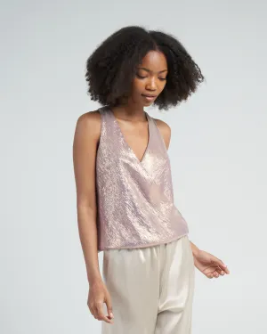metallic chiffon hitide top - lilac