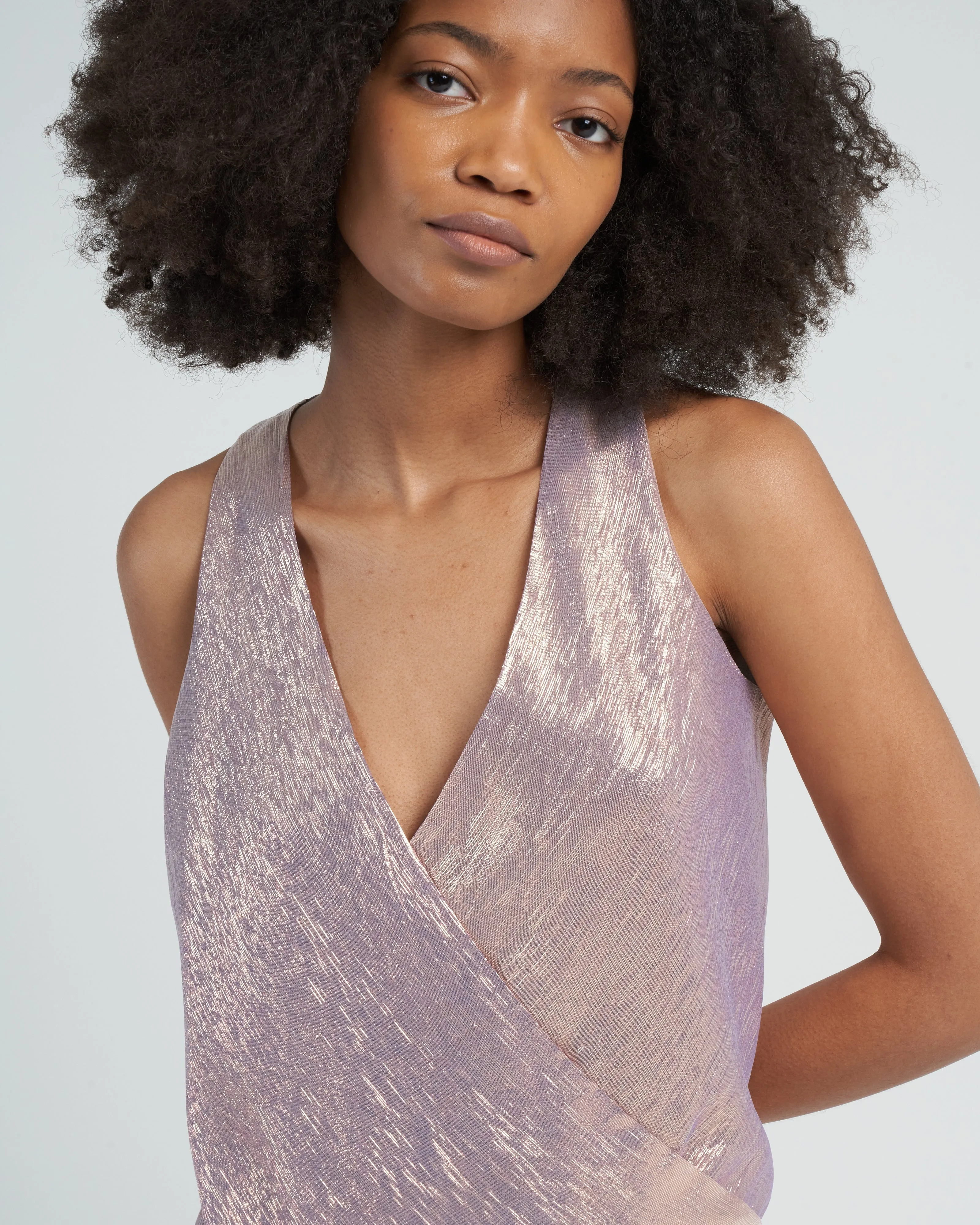 metallic chiffon hitide top - lilac