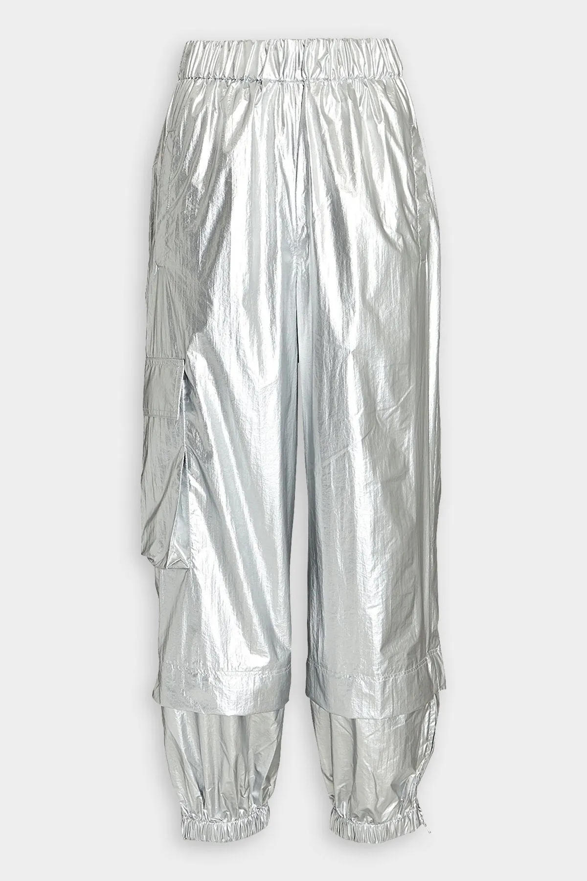 Metallic Nylon Pull On Jogger in Silver