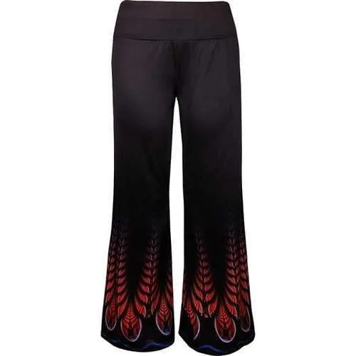 Mid Waisted Printed Wide Leg Pants - Black 2xl
