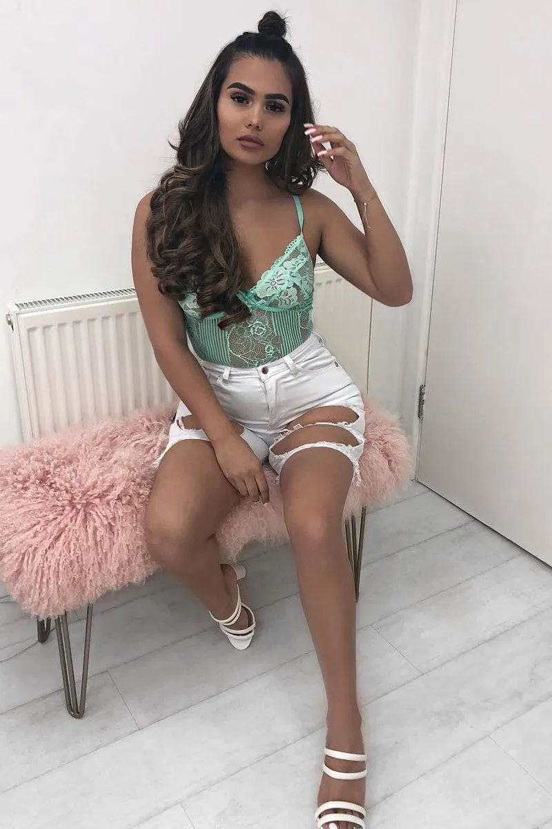 Mint Sheer Lace Bodysuit - Katia