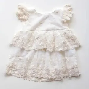 Miss Rose Sister Violet Layered Lace Baby Dress in Cream