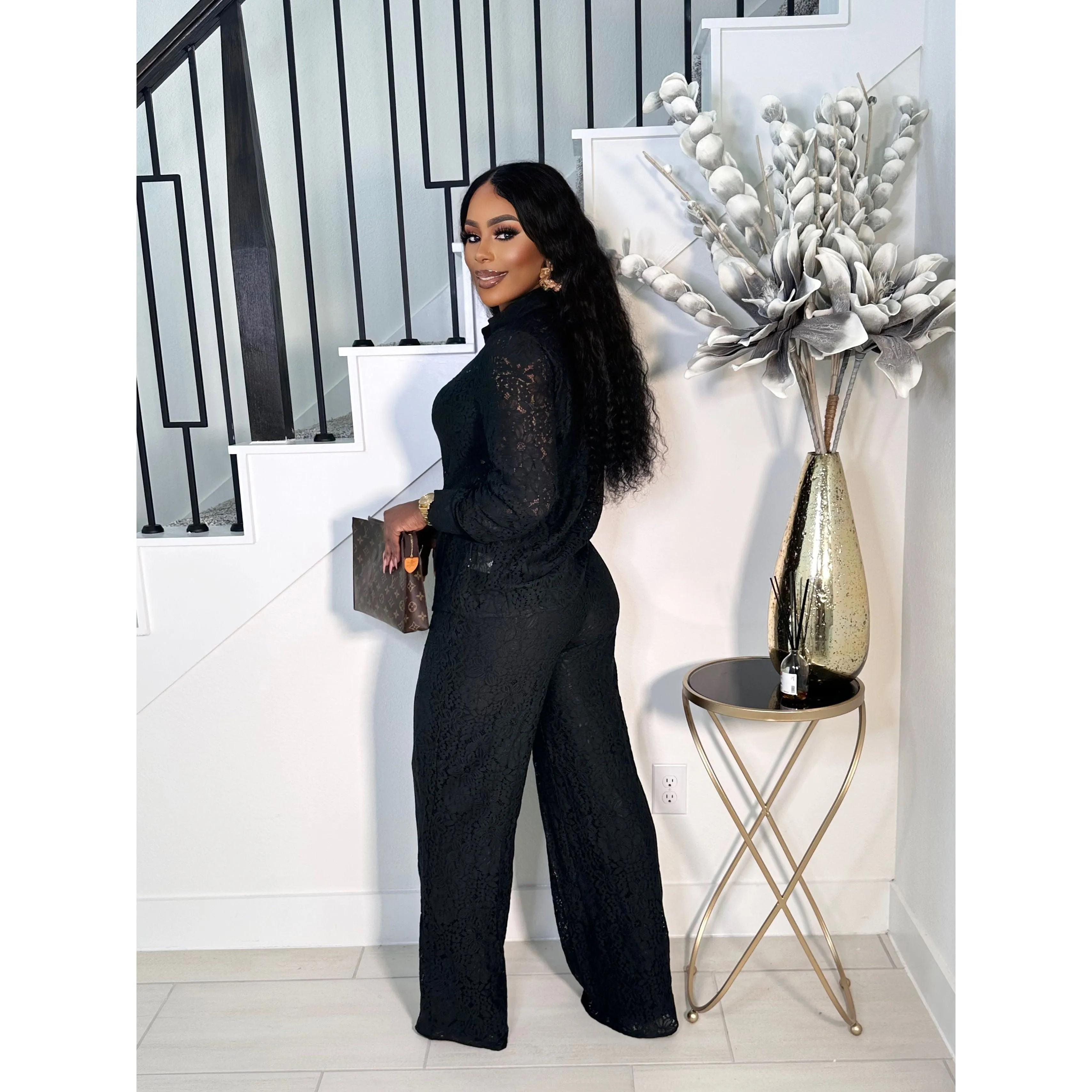 MORE MONEY LACE PANTS SET (BLACK)