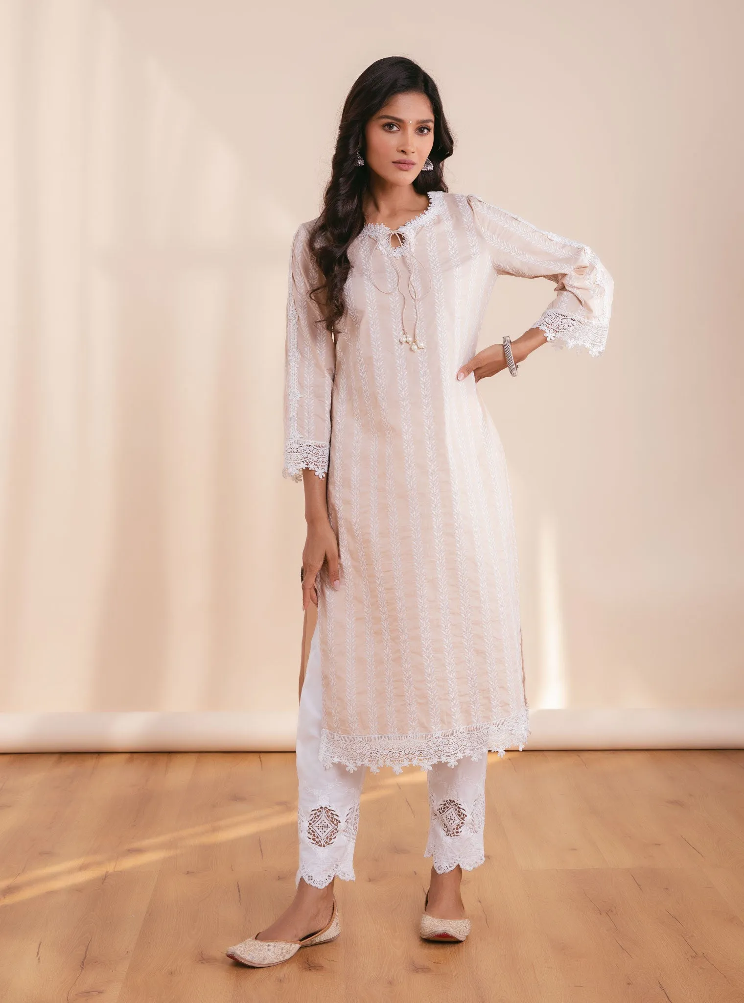 Mulmul Cotton Nina Beige Kurta