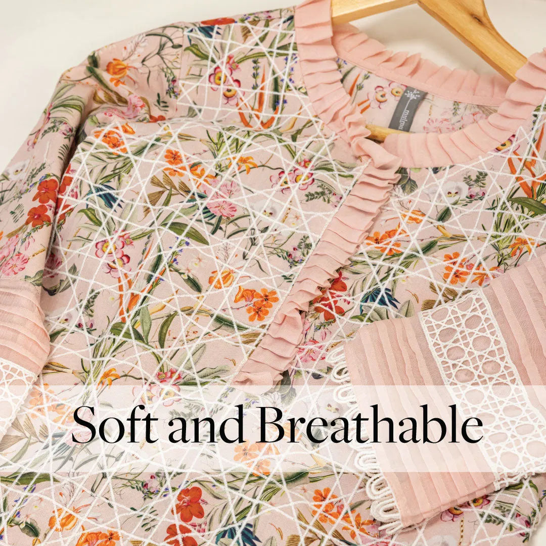 Mulmul Cotton Rafaela Pink Kurta With Rafaela Pink Pant