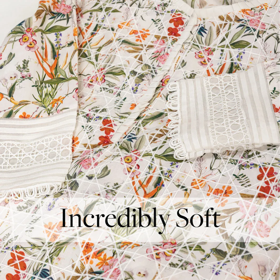 Mulmul Cotton Rafaela White Kurta With Rafaela White Pant