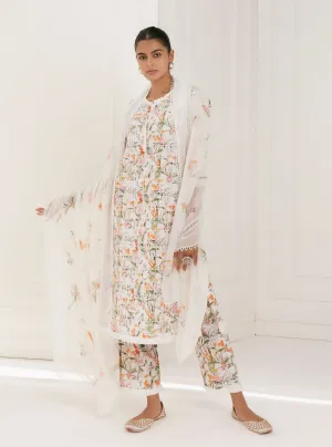 Mulmul Cotton Rafaela White Kurta With Rafaela White Pant