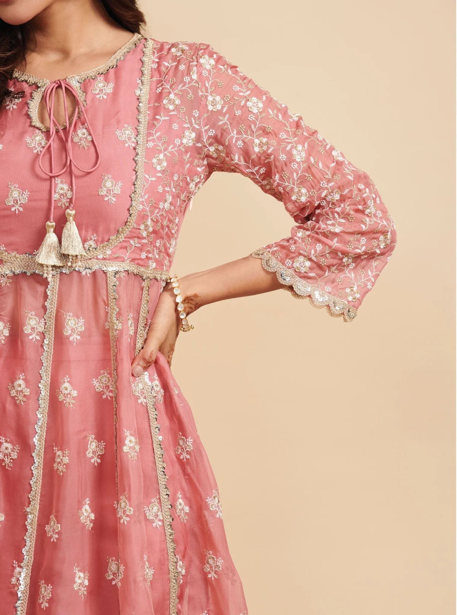 Mulmul Organza Dilbaro Mauve Anarkali Kurta With Mulmul Cupro Dilbaro Mauve pant