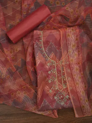 Multicolor Sequin Embroidered Organza Dress Material with Dupatta