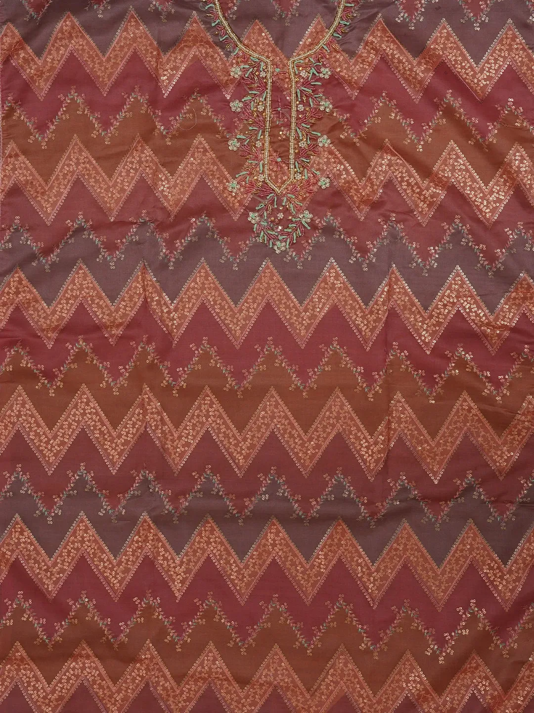 Multicolor Sequin Embroidered Organza Dress Material with Dupatta