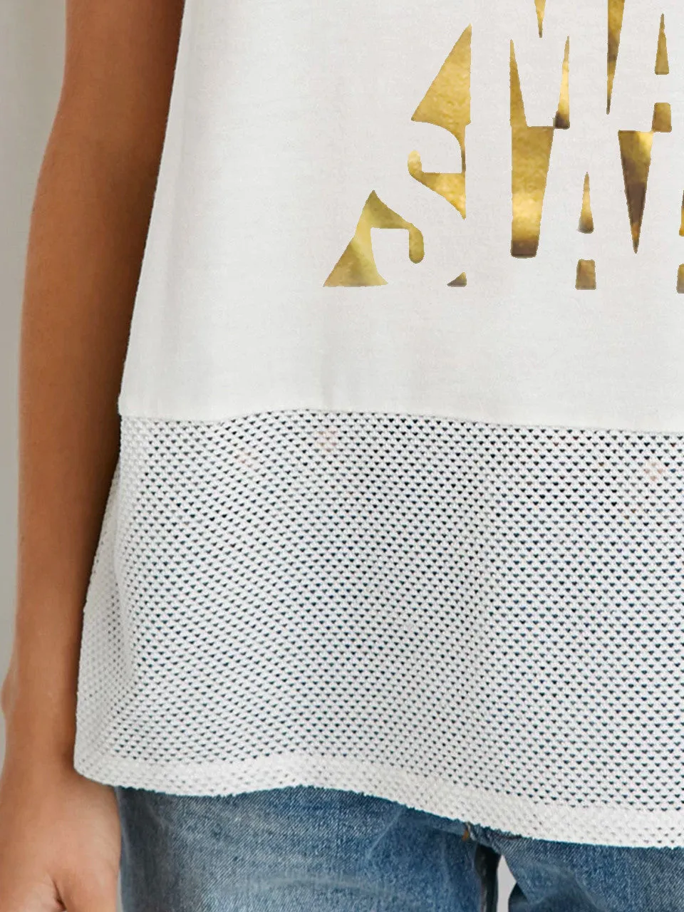 Namaslaay Mesh Yoga Tank - Ivory with Gold Foil