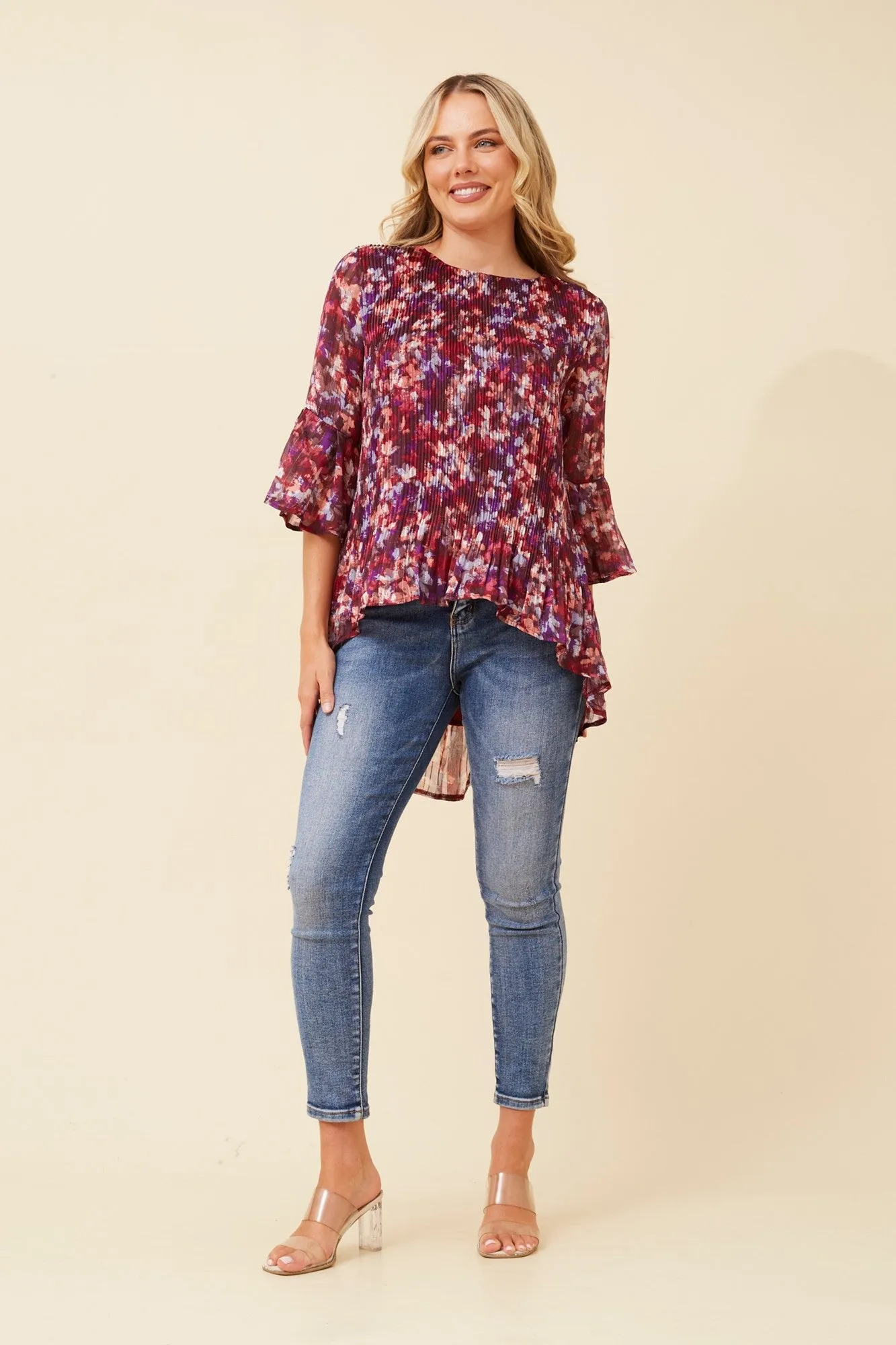 NANCY PLEATED HI-LOW TOP