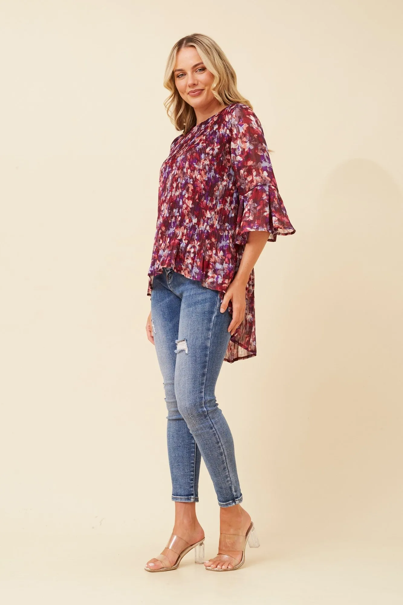 NANCY PLEATED HI-LOW TOP