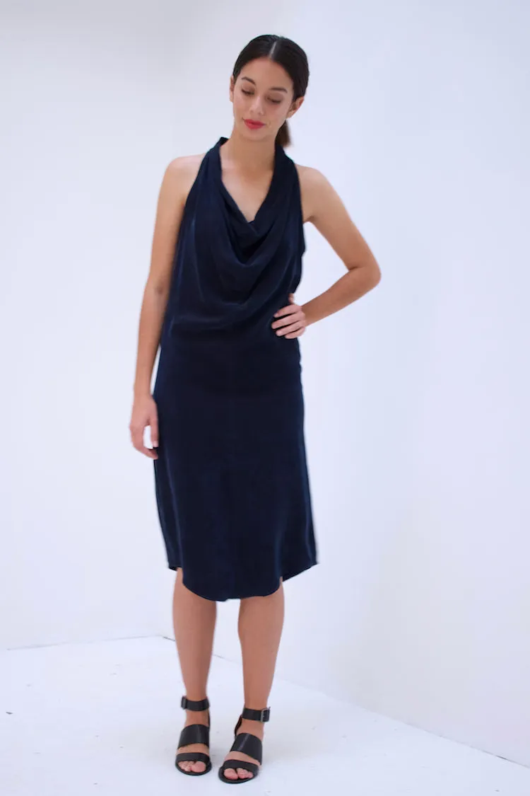 Natalie Busby Cupro & Jersey Cowl Neck Dress, Sapphire