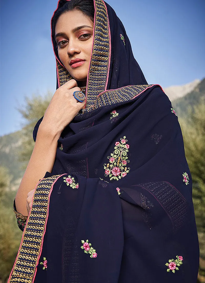 Navy Blue Embroidered Salwar Suit