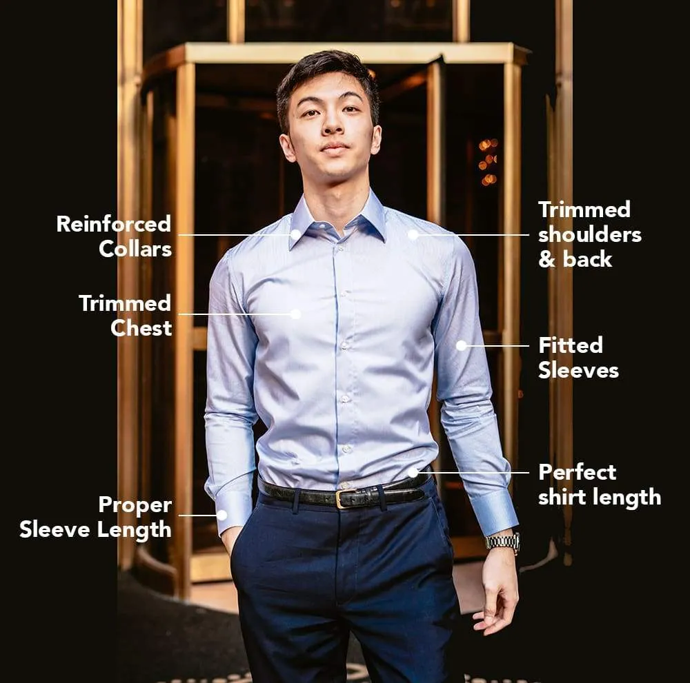 Navy Textured Patterned Dress Shirt | The Pebble