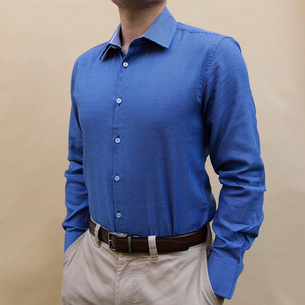 Navy Textured Patterned Dress Shirt | The Pebble