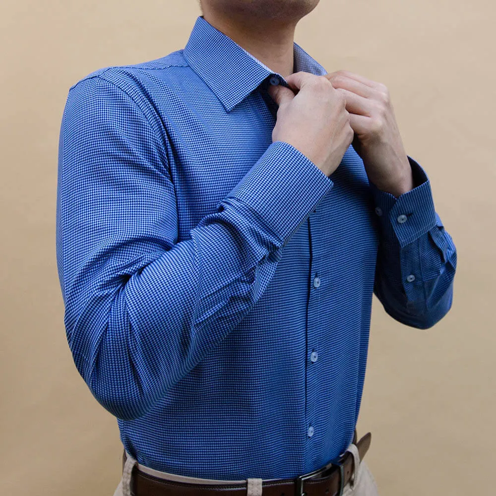 Navy Textured Patterned Dress Shirt | The Pebble