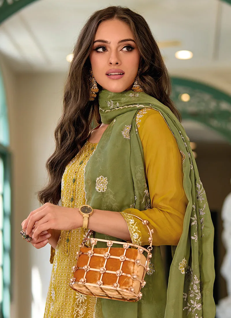 Ochre Yellow Handwork Embroidery Traditional Salwar Kameez