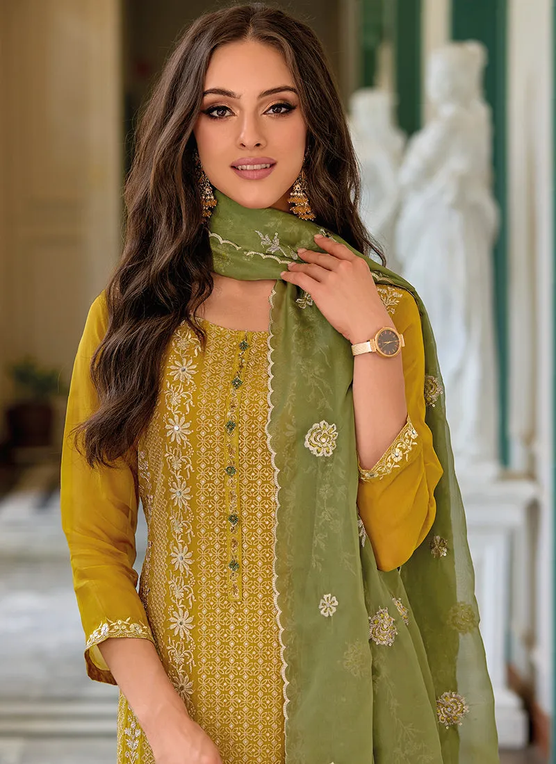Ochre Yellow Handwork Embroidery Traditional Salwar Kameez