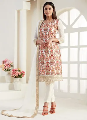 Off White Multi Embroidered Pants Style Suit