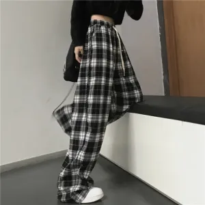 Oversized Black Plaid Sweatpants for Women