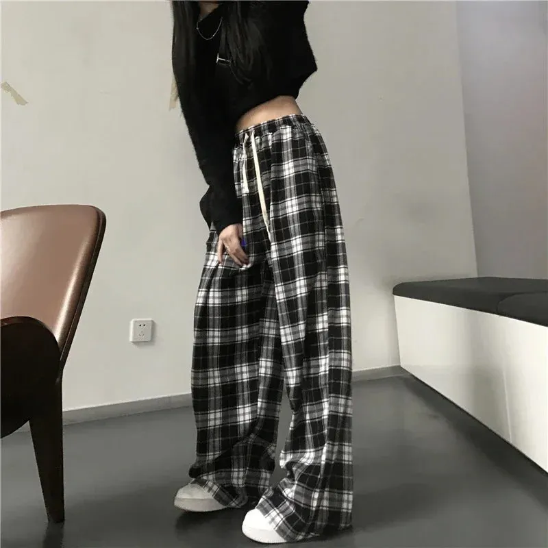 Oversized Black Plaid Sweatpants for Women