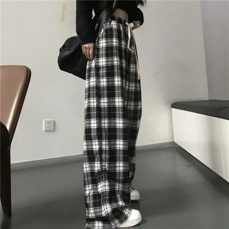 Oversized Black Plaid Sweatpants for Women
