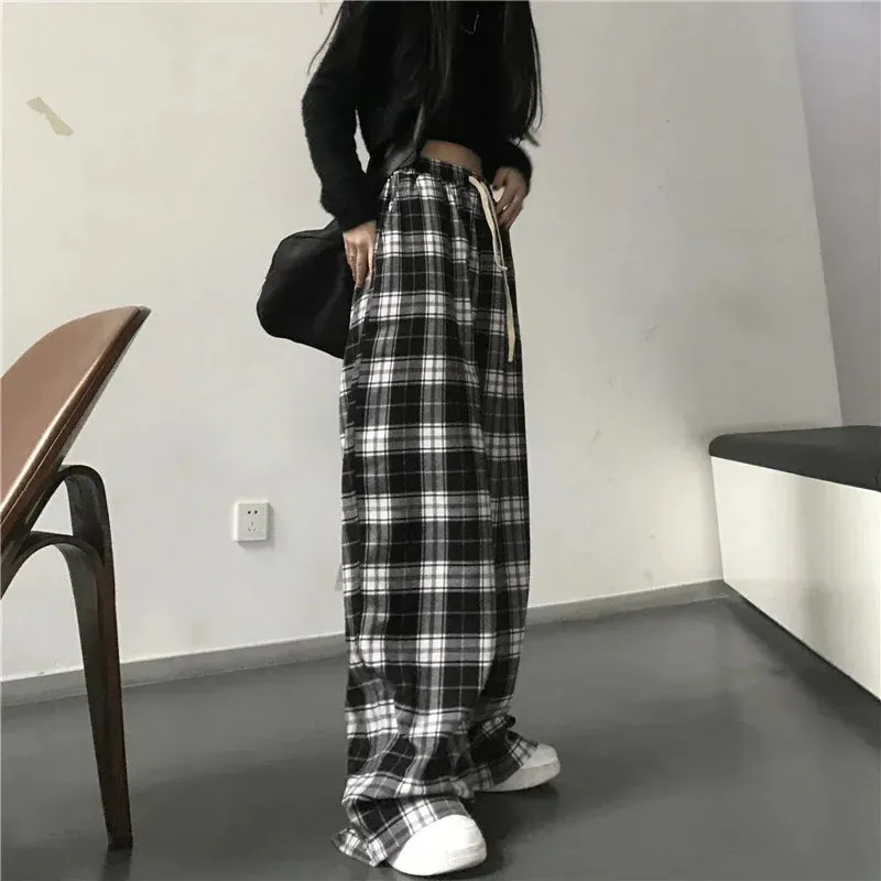 Oversized Black Plaid Sweatpants for Women