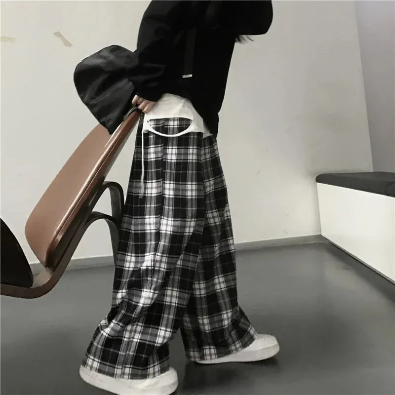 Oversized Black Plaid Sweatpants for Women