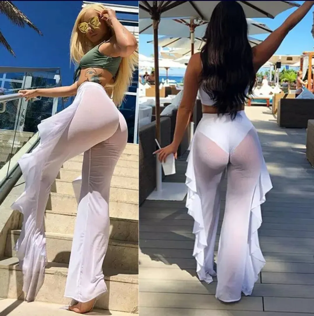 Pants de Playa Transparente en Mesh Engomado