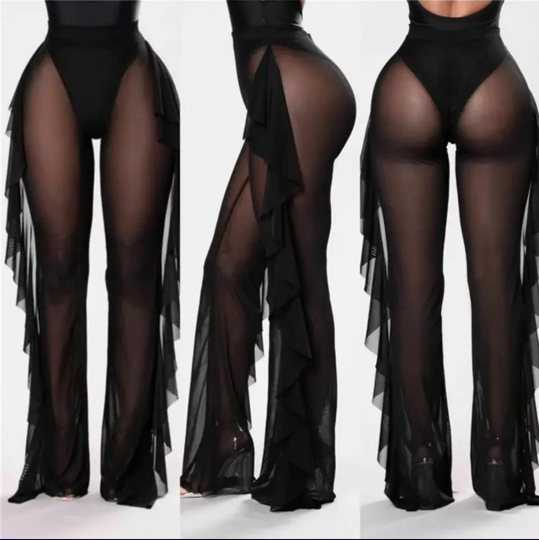 Pants de Playa Transparente en Mesh Engomado