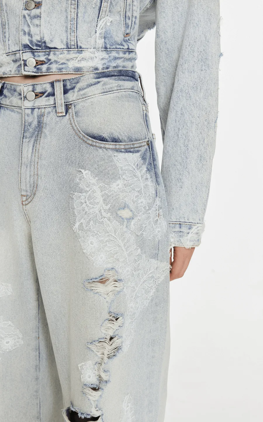 Pants / JNBY Distressed Wide-Leg Washed Jeans