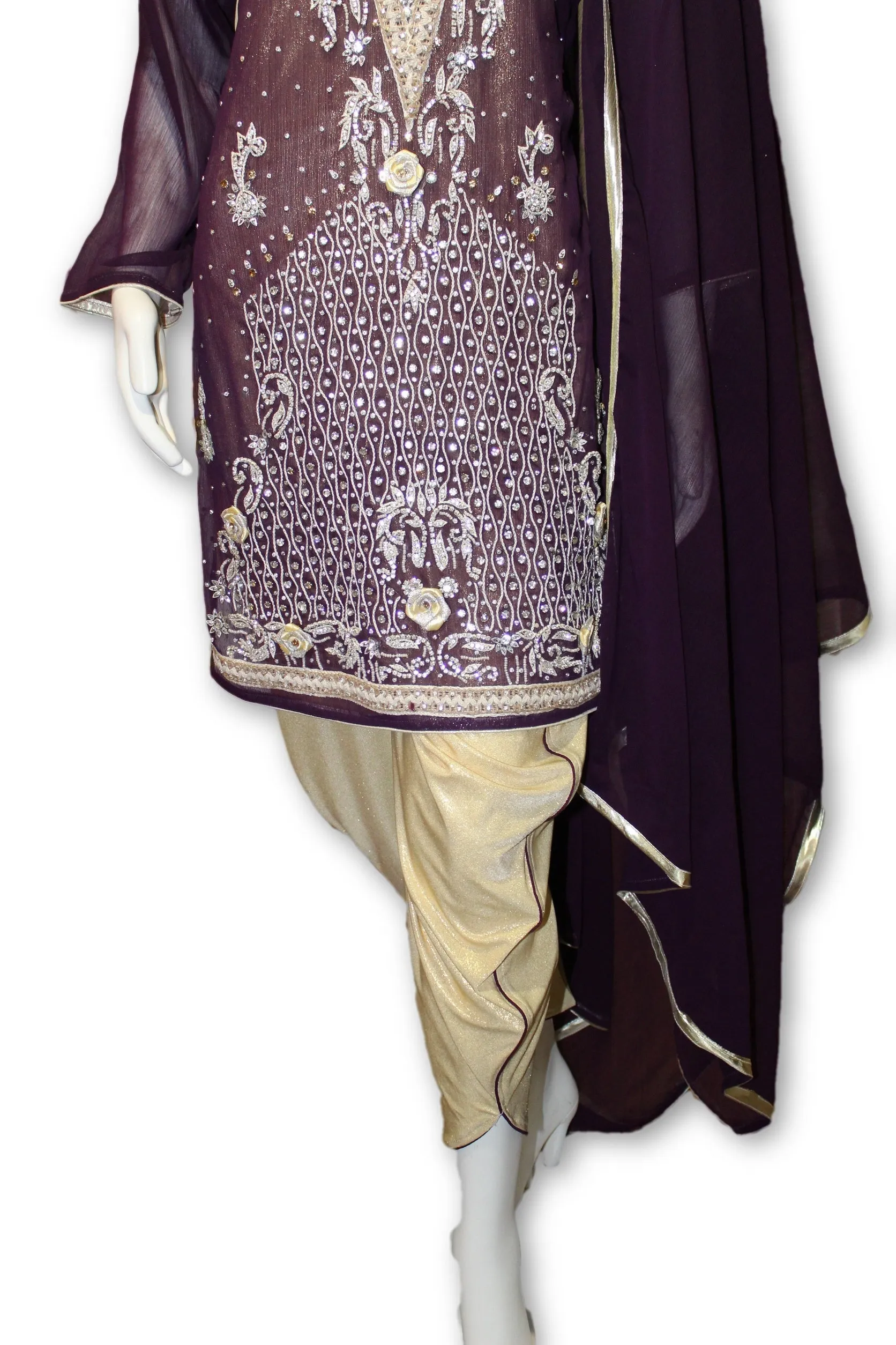 Party Wear Chiffon Dress With Tulip Pants Pakistani Indian Style