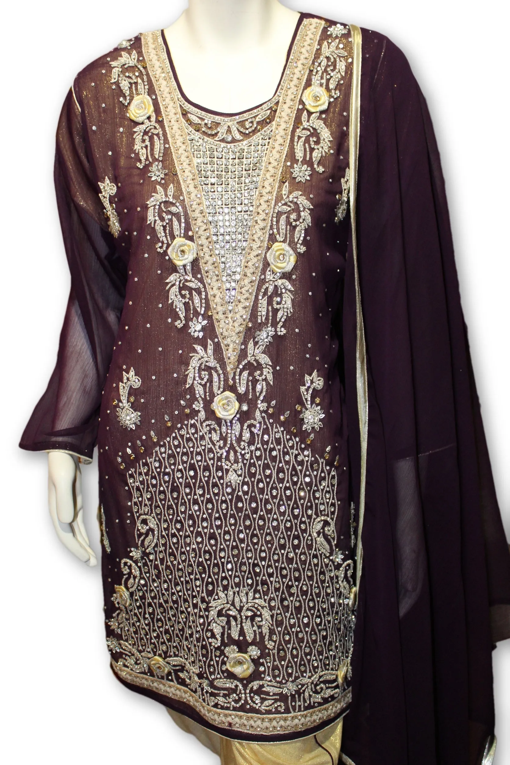 Party Wear Chiffon Dress With Tulip Pants Pakistani Indian Style