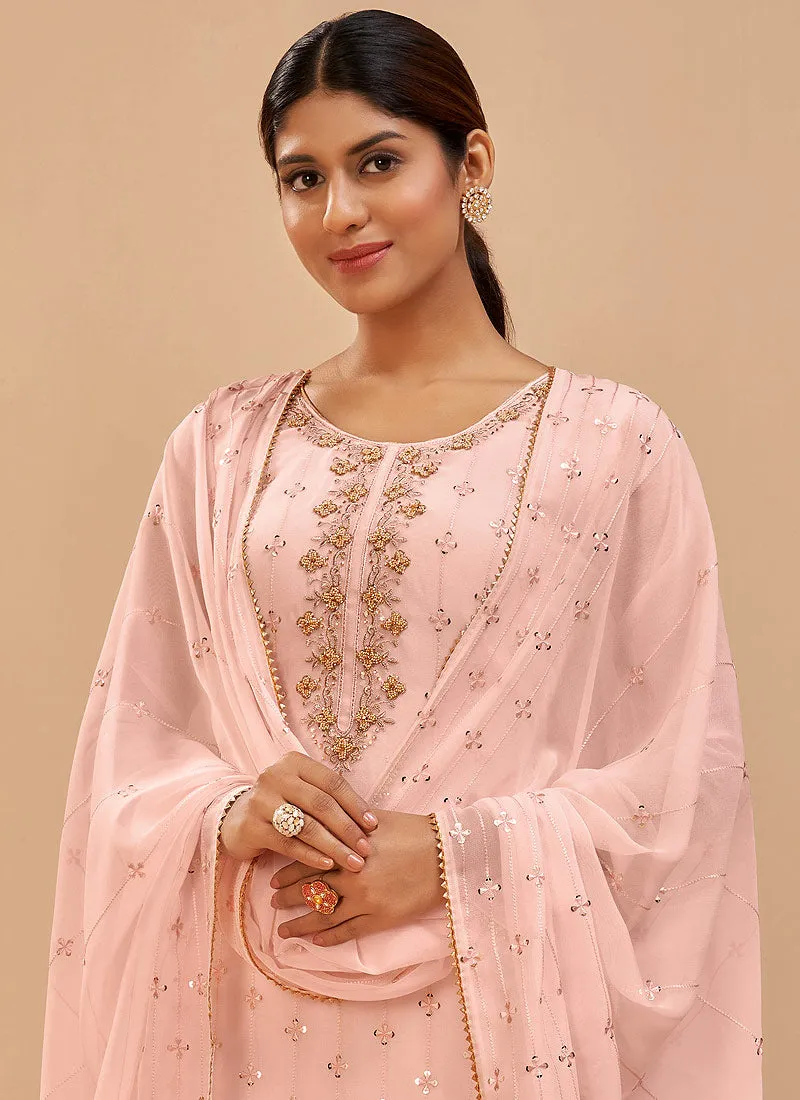 Peach Embroidered Pakistani Pant Suits