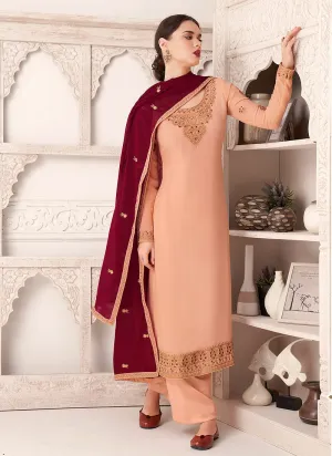 Peach Multi Embroidered Pant Style Suit