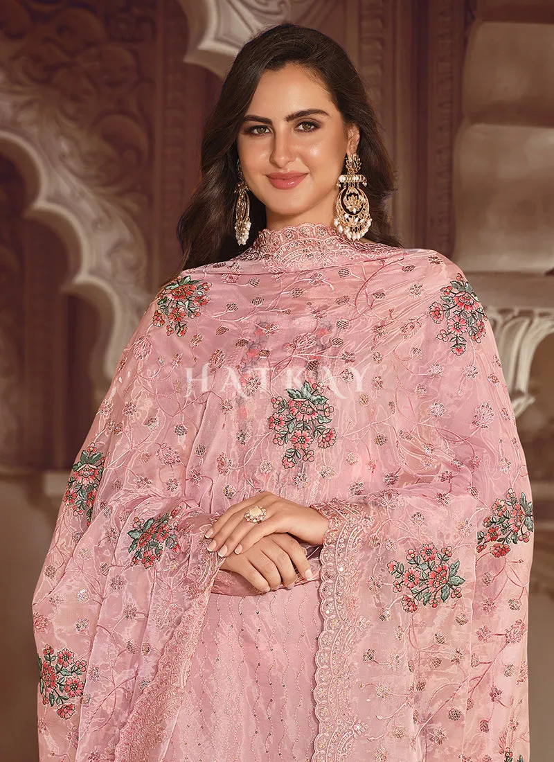 Pink Embroidered Pakistani Pant Style Suit