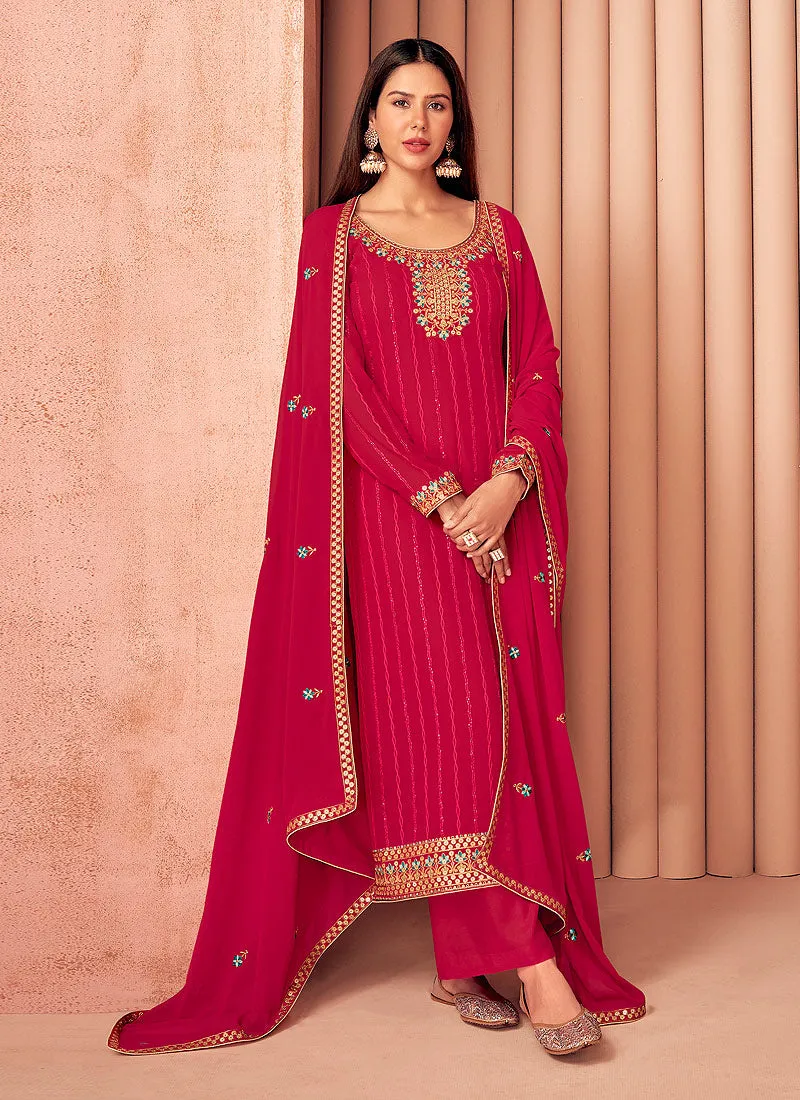Pink Multi Embroidered Georgette Salwar Kameez