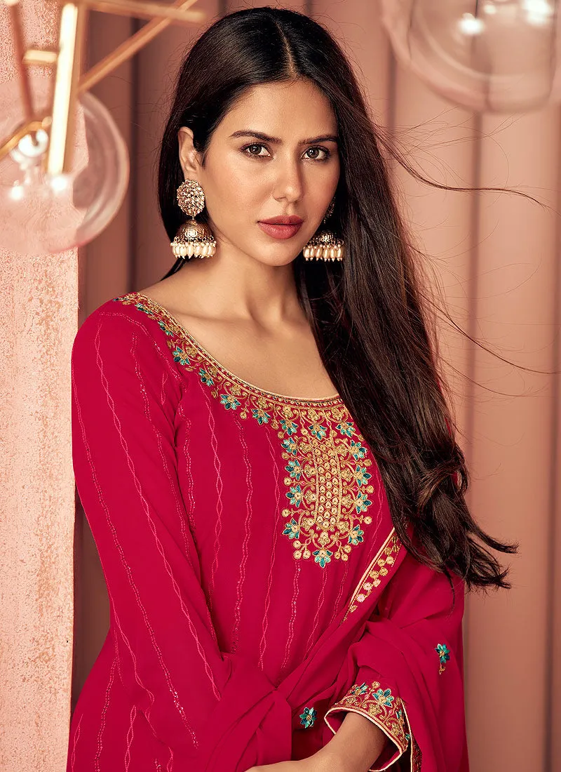 Pink Multi Embroidered Georgette Salwar Kameez