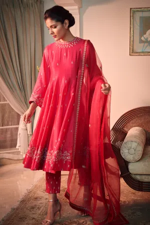 Pinkish Red Sunehri Anarkali