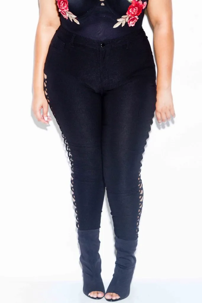 Plus Size Flirty Sexy Lace Up Skinny  Pants
