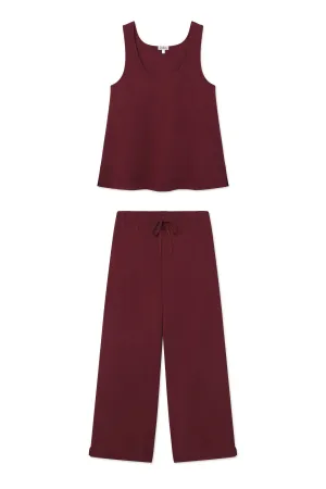 Pointelle Pajama Pants Set in Burgundy
