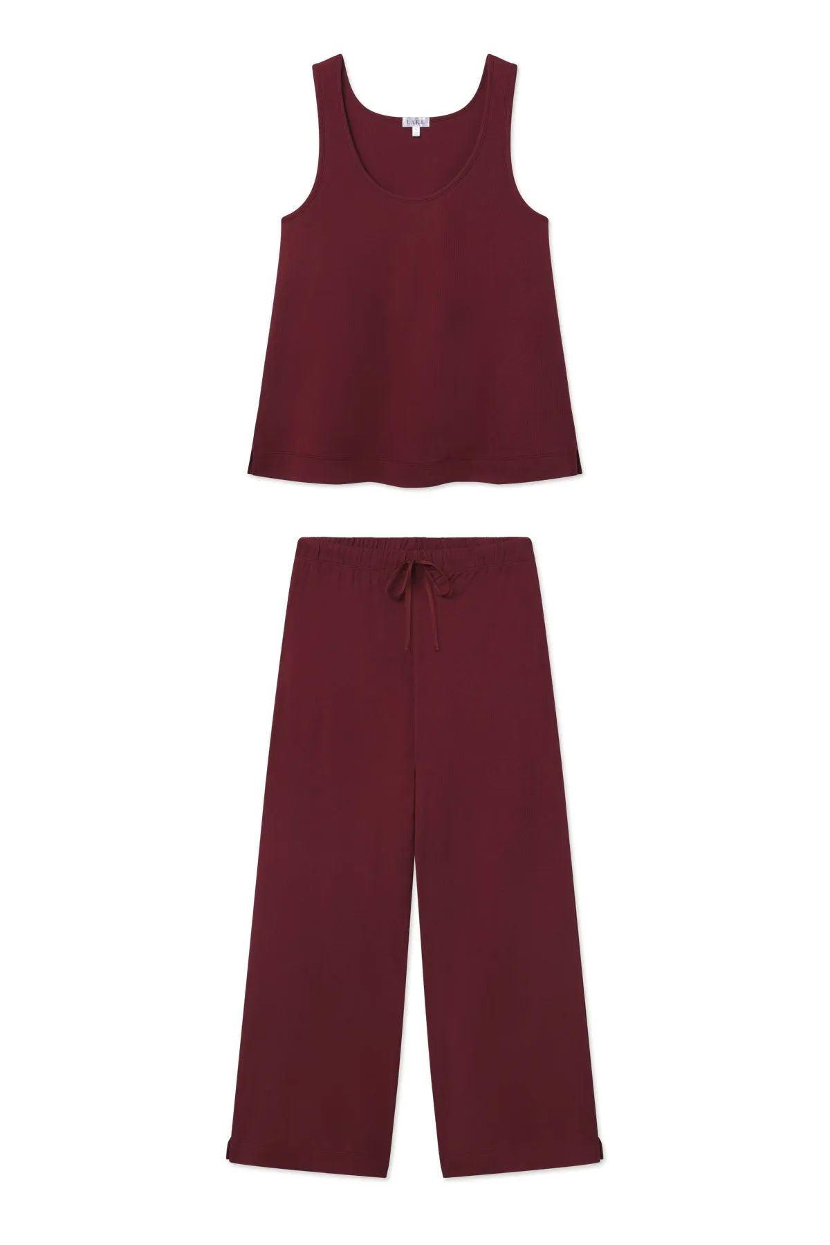 Pointelle Pajama Pants Set in Burgundy