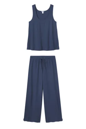 Pointelle Pajama Pants Set in Navy
