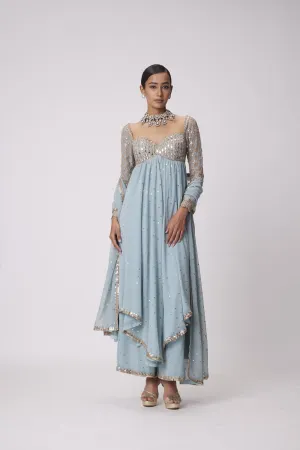 Powder Blue High Low Kurta Set