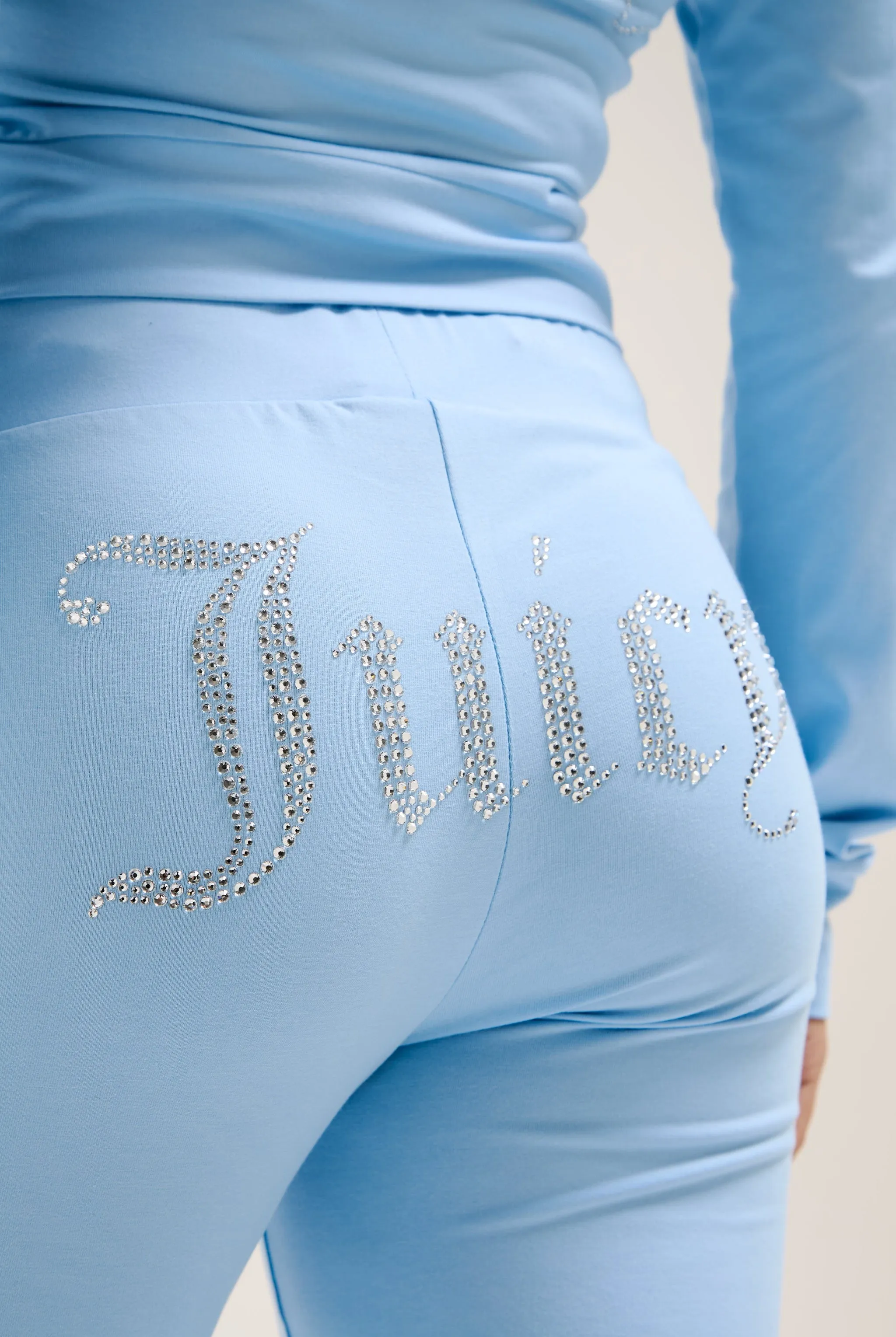 POWDER BLUE LOW RISE LUXURY JERSEY DIAMANTÉ TRACK PANT