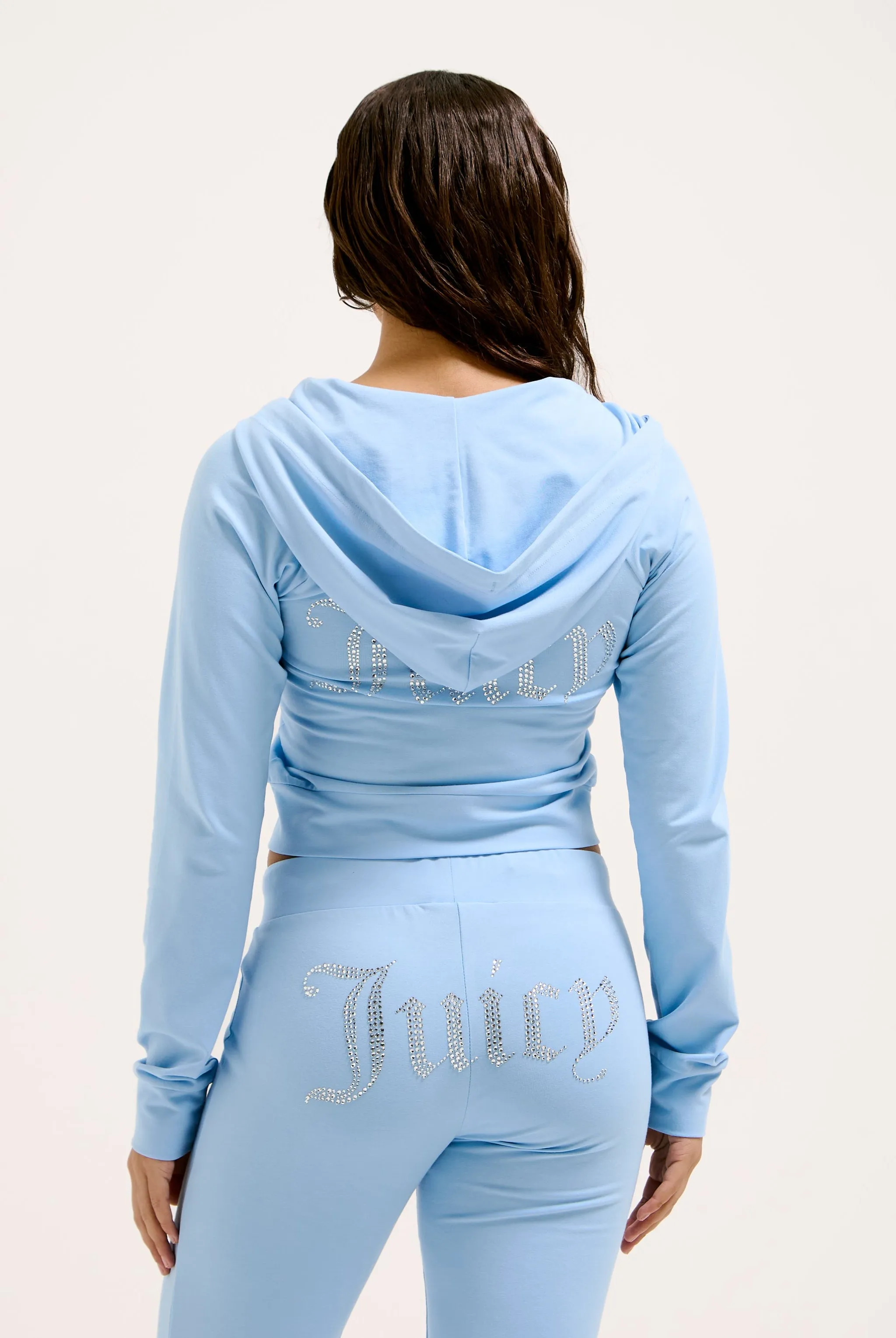 POWDER BLUE LOW RISE LUXURY JERSEY DIAMANTÉ TRACK PANT